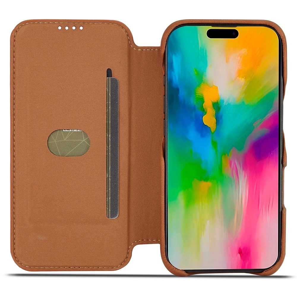 Slim Bookcover hoesje iPhone 16 Pro cognac