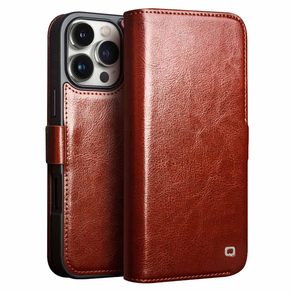 Leather Wallet Case iPhone 16 Pro Brown