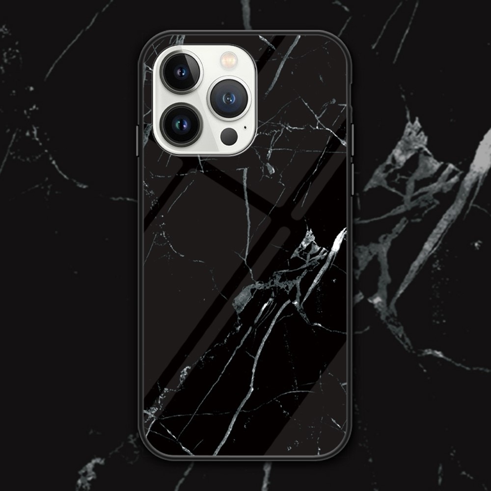 iPhone 16 Pro Max Hoesje Gehard Glas zwart marmer