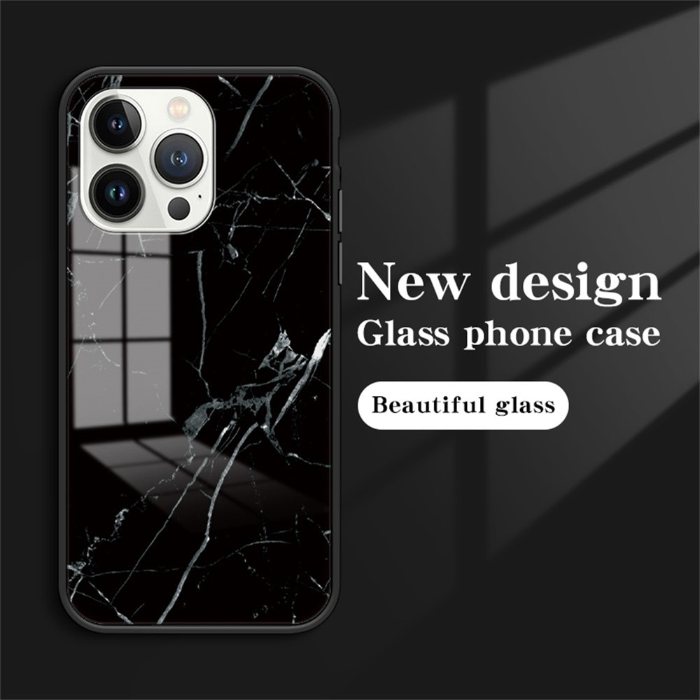 iPhone 16 Pro Max Hoesje Gehard Glas zwart marmer