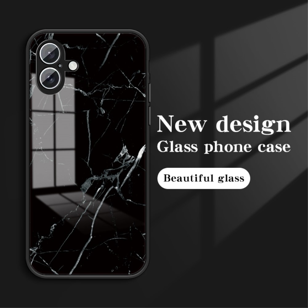 iPhone 16 Hoesje Gehard Glas zwart marmer