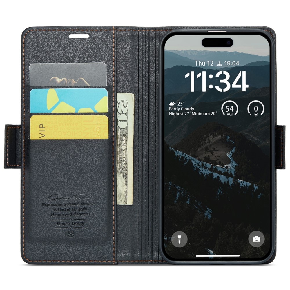 RFID blocking Slim Bookcover Hoesje iPhone 16 Plus Zwart