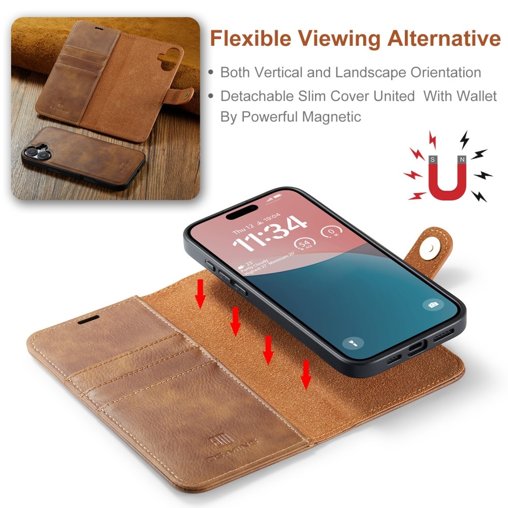 Magnet Wallet iPhone 16 Cognac