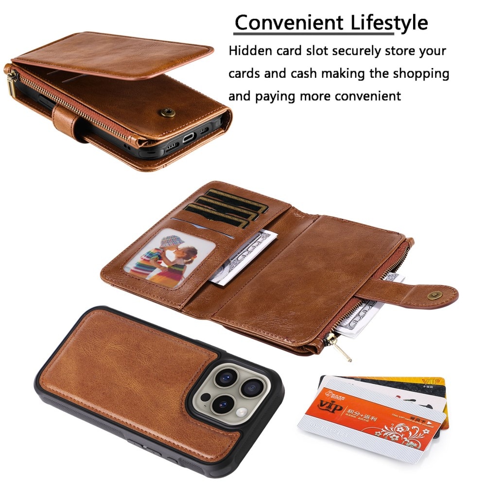 iPhone 16 Pro  Magnet Leather Multi-Wallet bruin