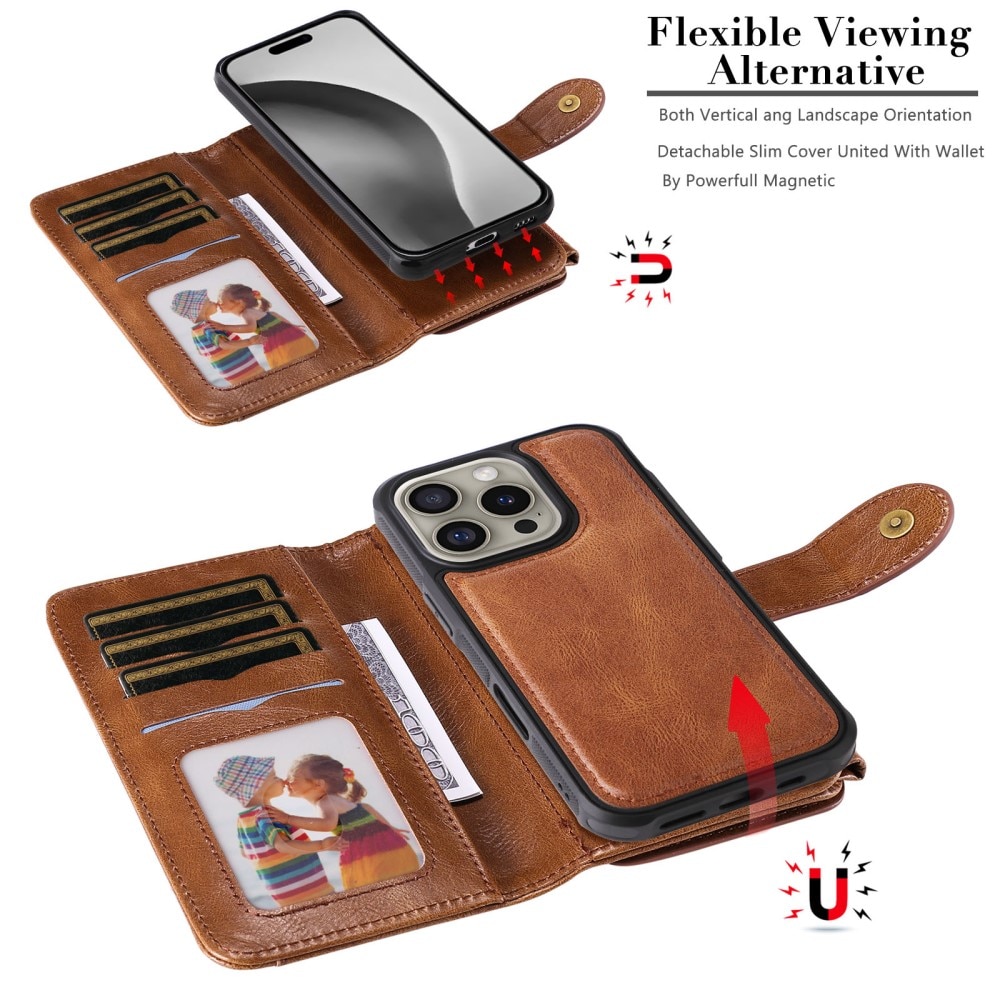 iPhone 16 Pro  Magnet Leather Multi-Wallet bruin