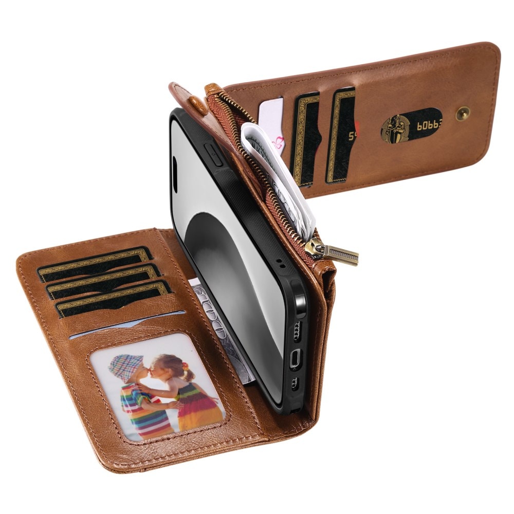 iPhone 16 Pro  Magnet Leather Multi-Wallet bruin