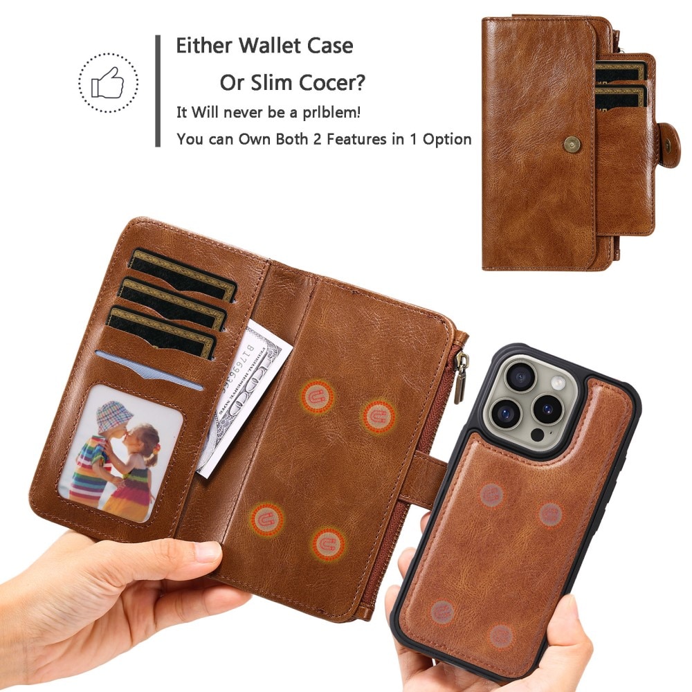 iPhone 16 Pro  Magnet Leather Multi-Wallet bruin