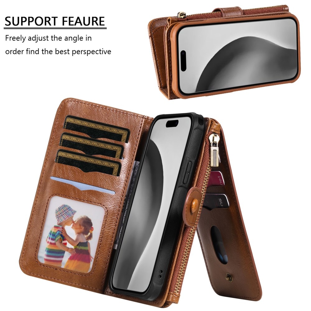 iPhone 16 Pro  Magnet Leather Multi-Wallet bruin