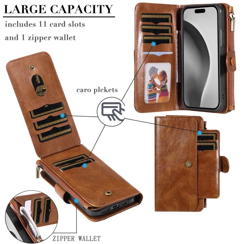 iPhone 16 Pro  Magnet Leather Multi-Wallet bruin