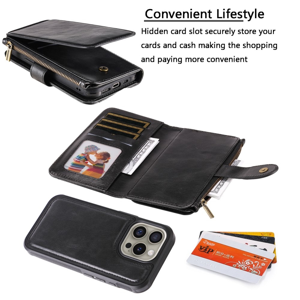 iPhone 16 Pro  Magnet Leather Multi-Wallet zwart