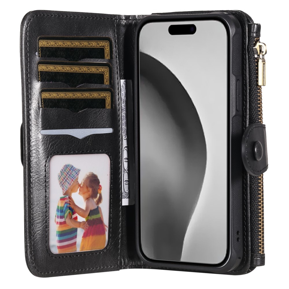 iPhone 16 Pro  Magnet Leather Multi-Wallet zwart