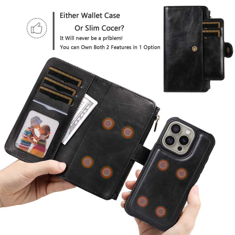 iPhone 16 Pro  Magnet Leather Multi-Wallet zwart