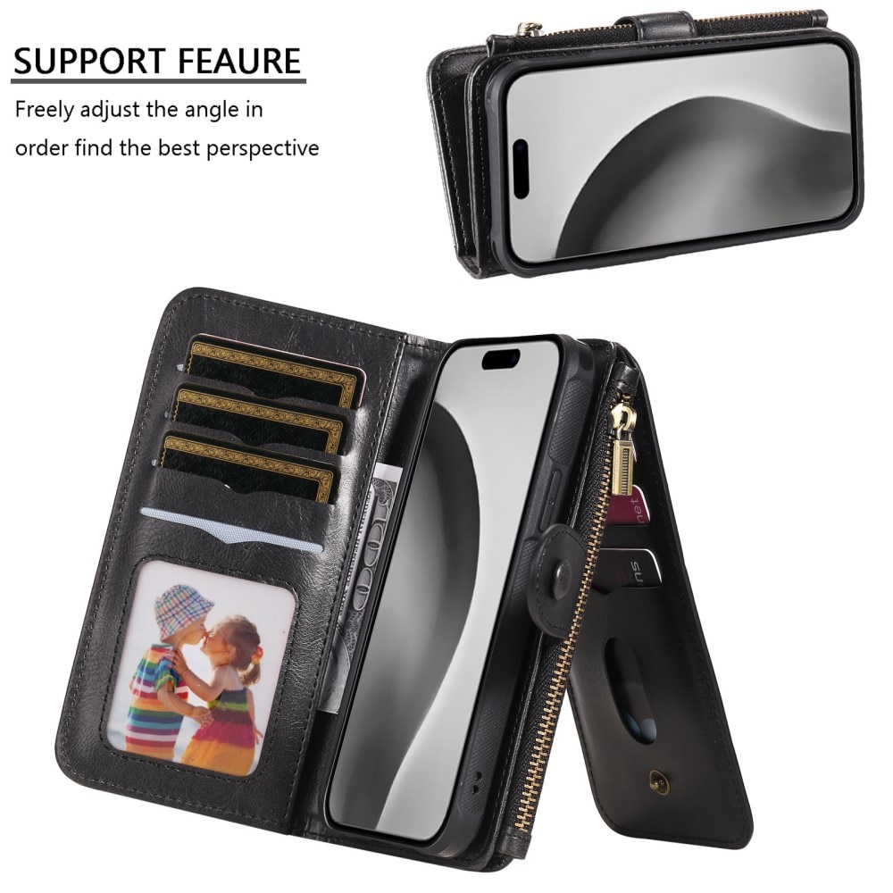 iPhone 16 Pro  Magnet Leather Multi-Wallet zwart