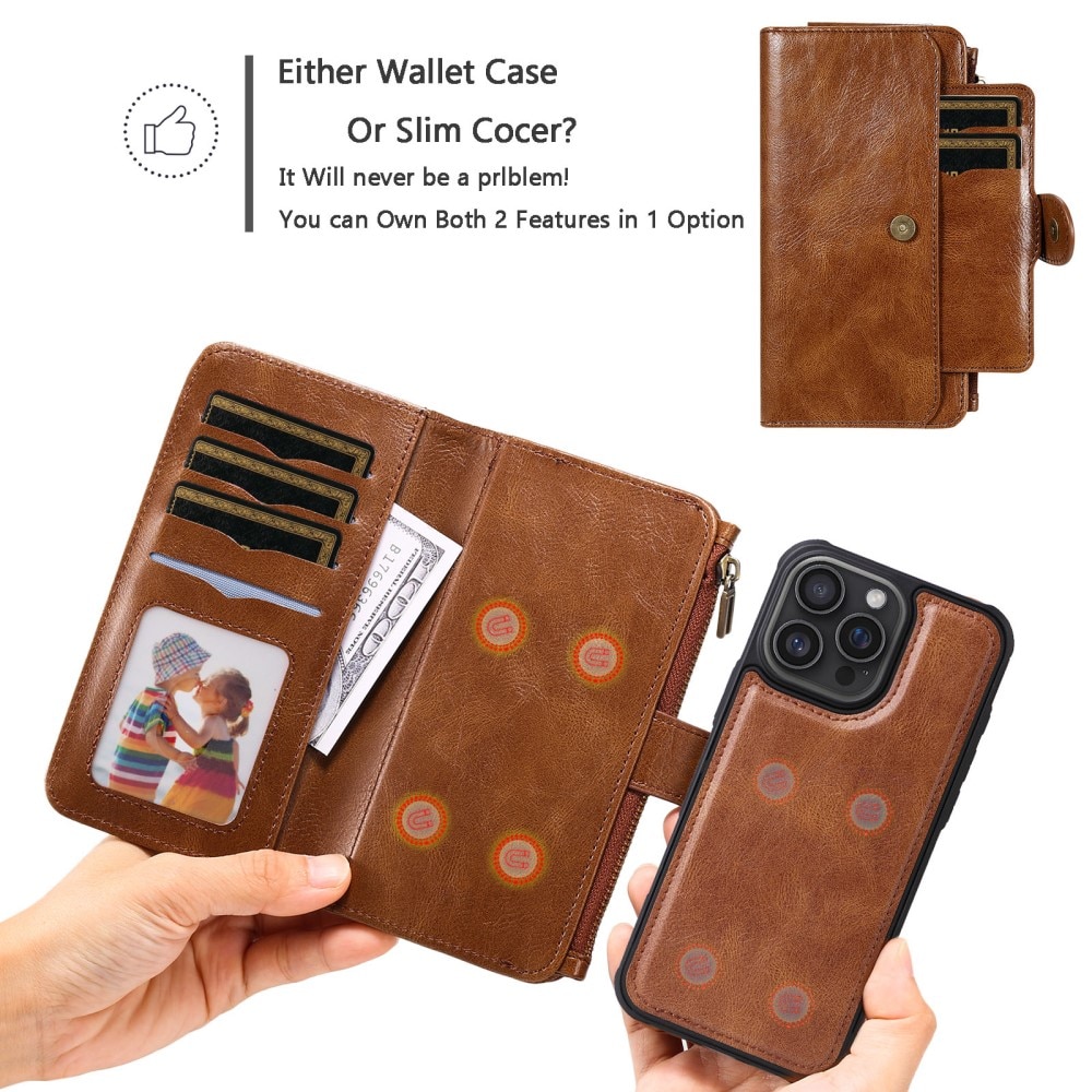 iPhone 16 Pro Max  Magnet Leather Multi-Wallet bruin