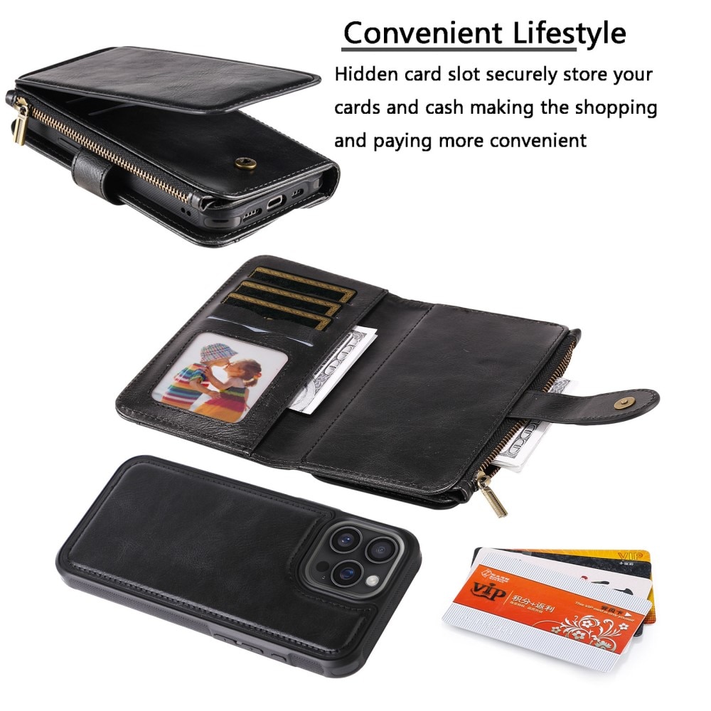 iPhone 16 Pro Max  Magnet Leather Multi-Wallet zwart