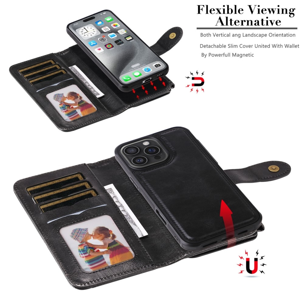 iPhone 16 Pro Max  Magnet Leather Multi-Wallet zwart