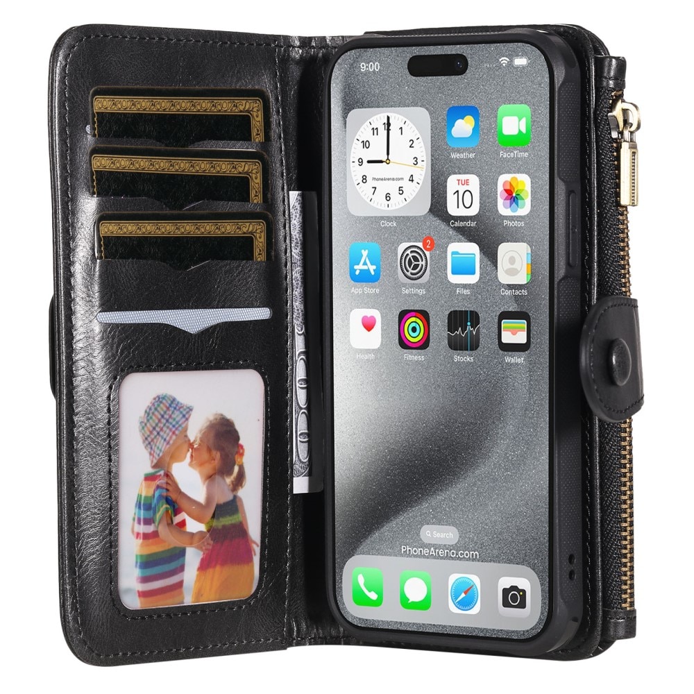 iPhone 16 Pro Max  Magnet Leather Multi-Wallet zwart