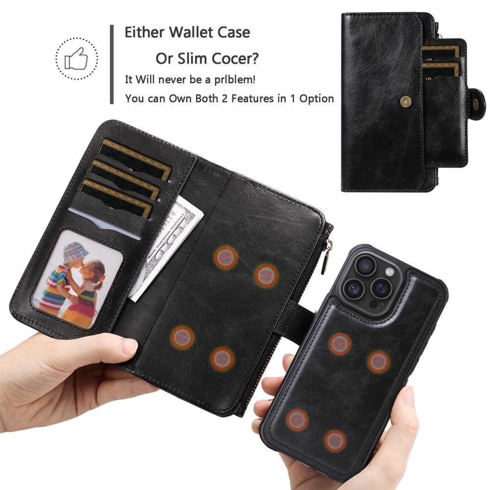 iPhone 16 Pro Max  Magnet Leather Multi-Wallet zwart