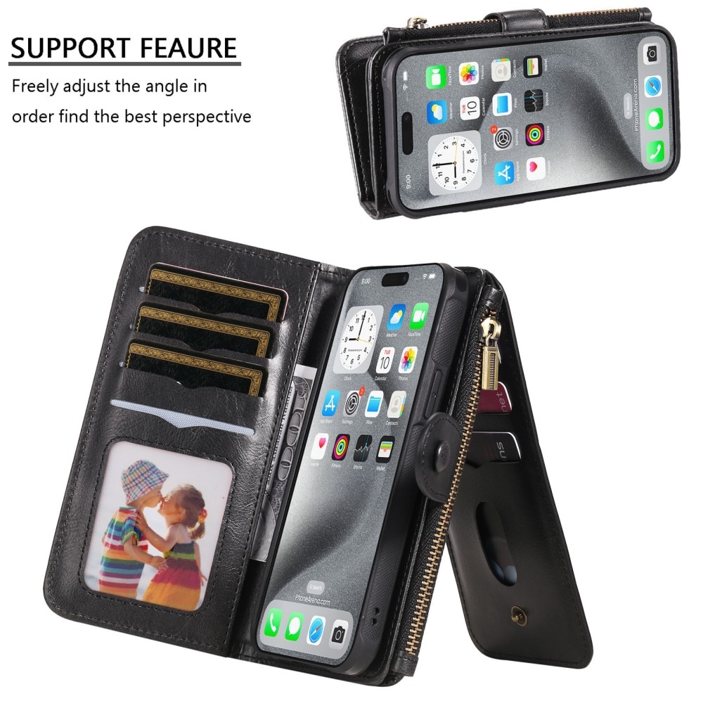 iPhone 16 Pro Max  Magnet Leather Multi-Wallet zwart