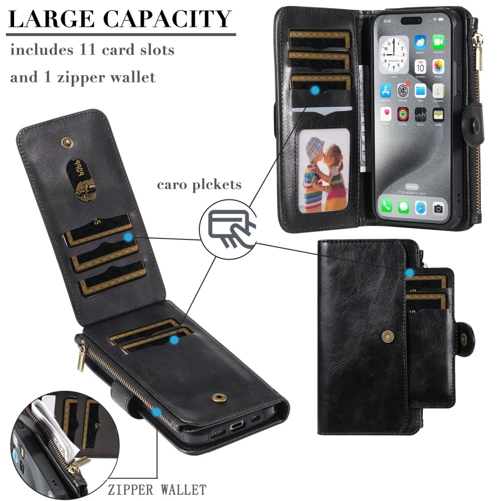 iPhone 16 Pro Max  Magnet Leather Multi-Wallet zwart