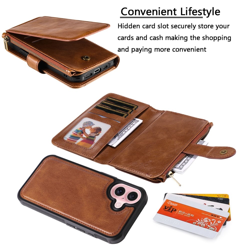 iPhone 16  Magnet Leather Multi-Wallet bruin