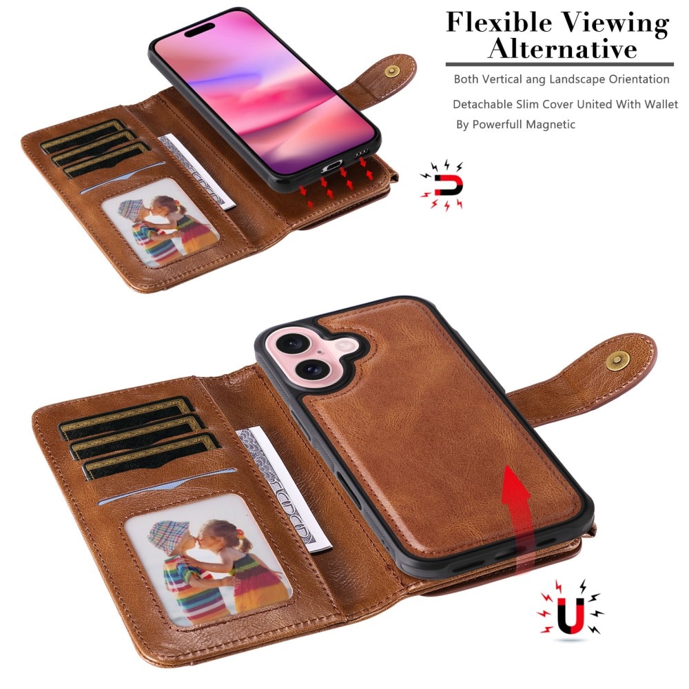 iPhone 16  Magnet Leather Multi-Wallet bruin