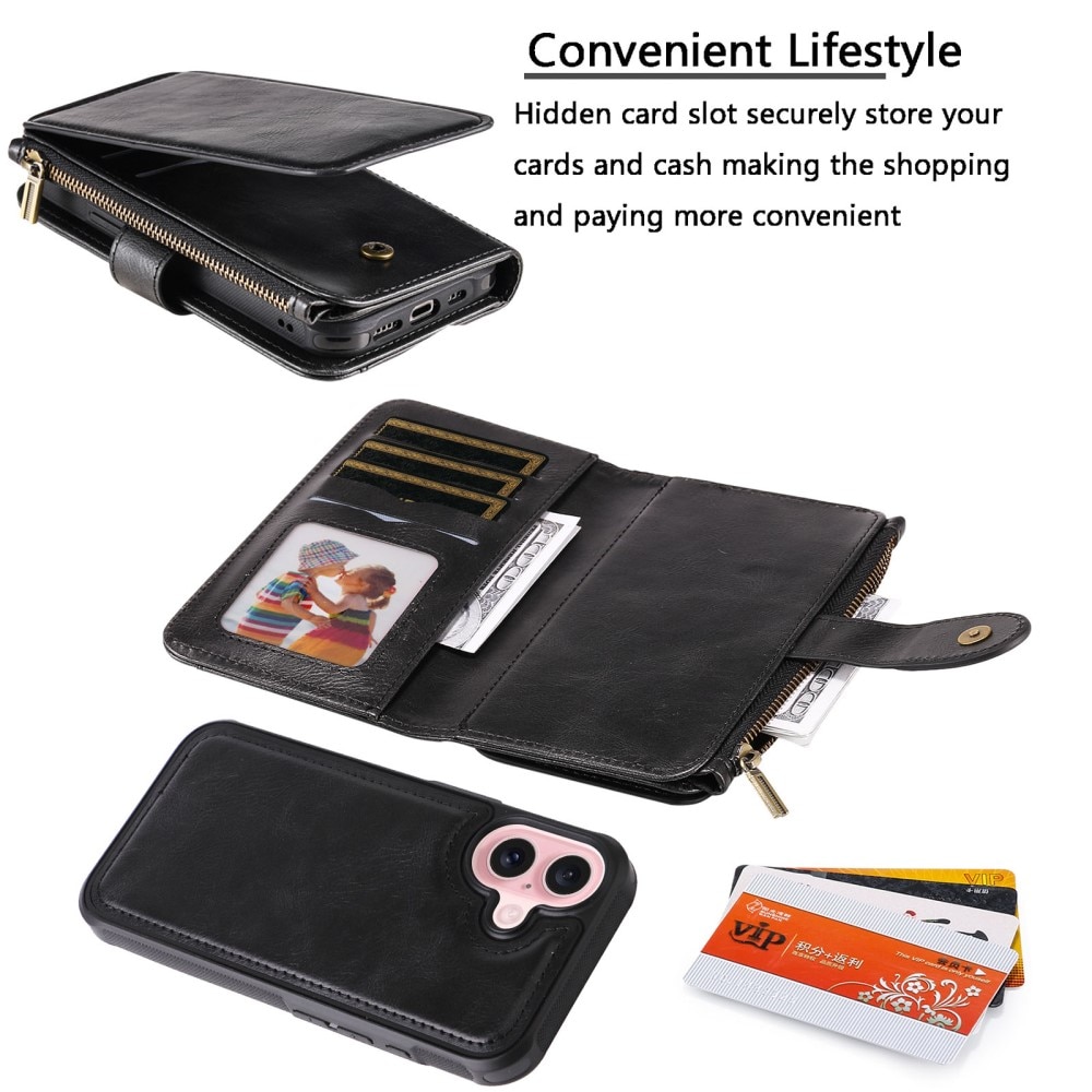 iPhone 16  Magnet Leather Multi-Wallet zwart