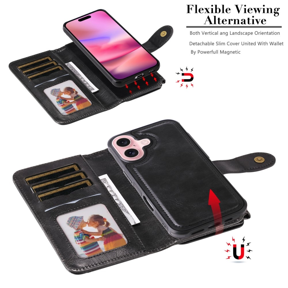 iPhone 16  Magnet Leather Multi-Wallet zwart