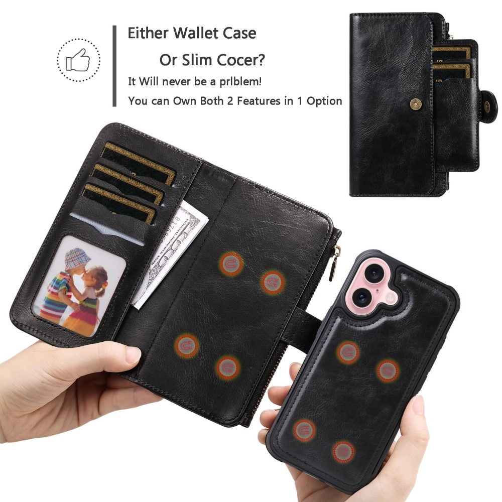 iPhone 16  Magnet Leather Multi-Wallet zwart