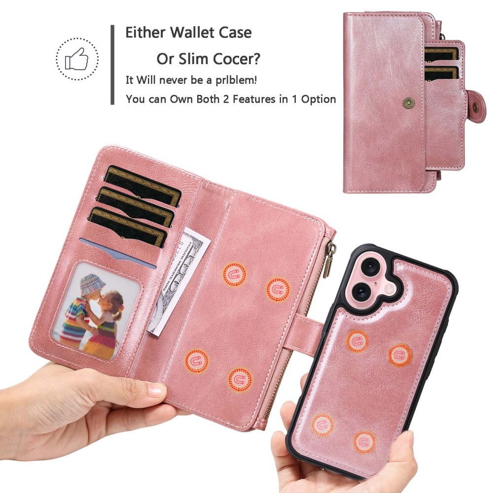 iPhone 16  Magnet Leather Multi-Wallet roze