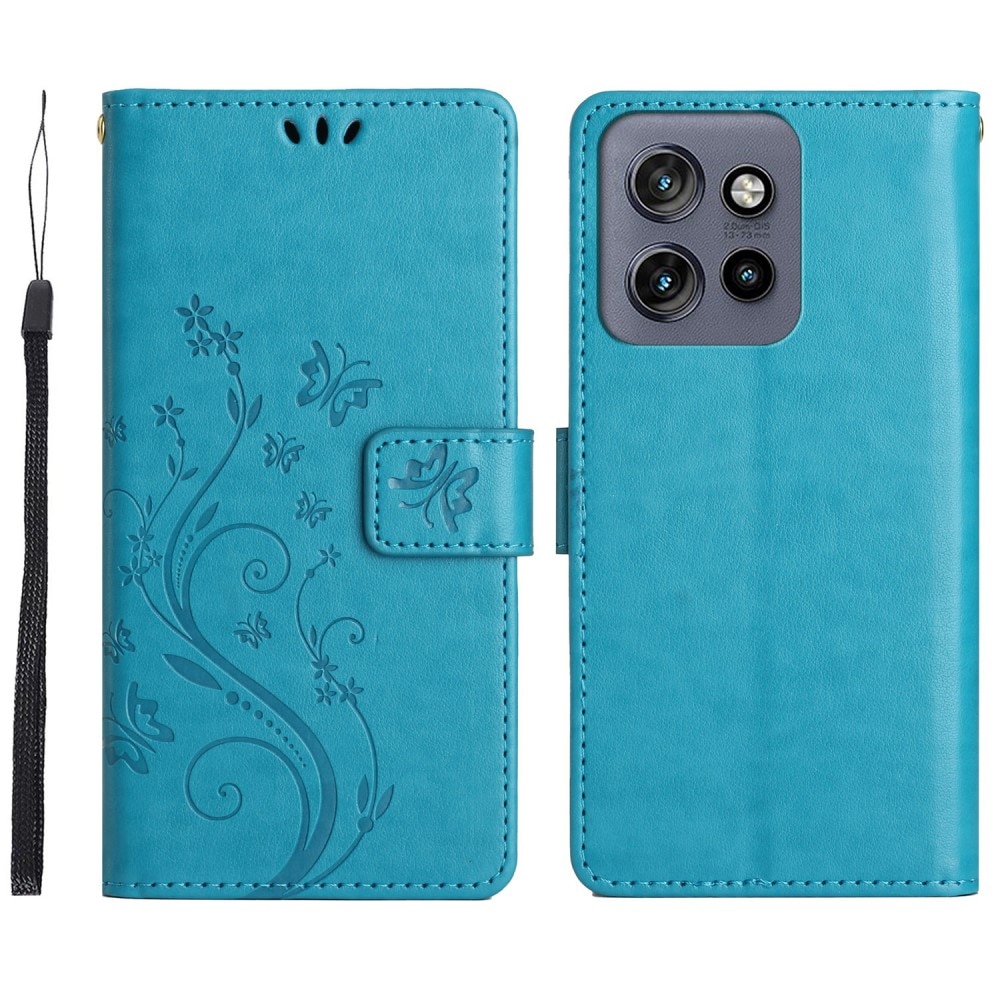 Motorola Edge 50 Neo Leren vlinderhoesje Blauw