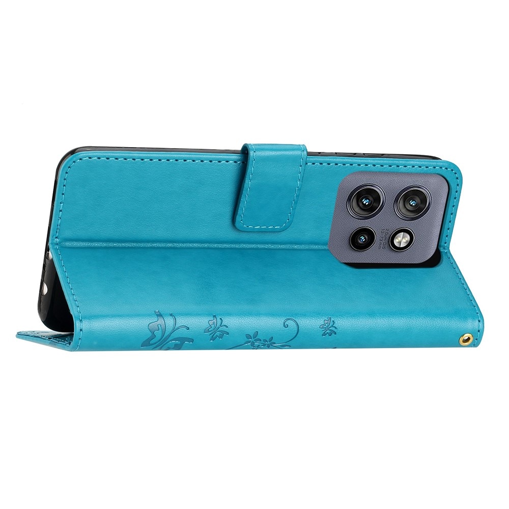 Motorola Edge 50 Neo Leren vlinderhoesje Blauw