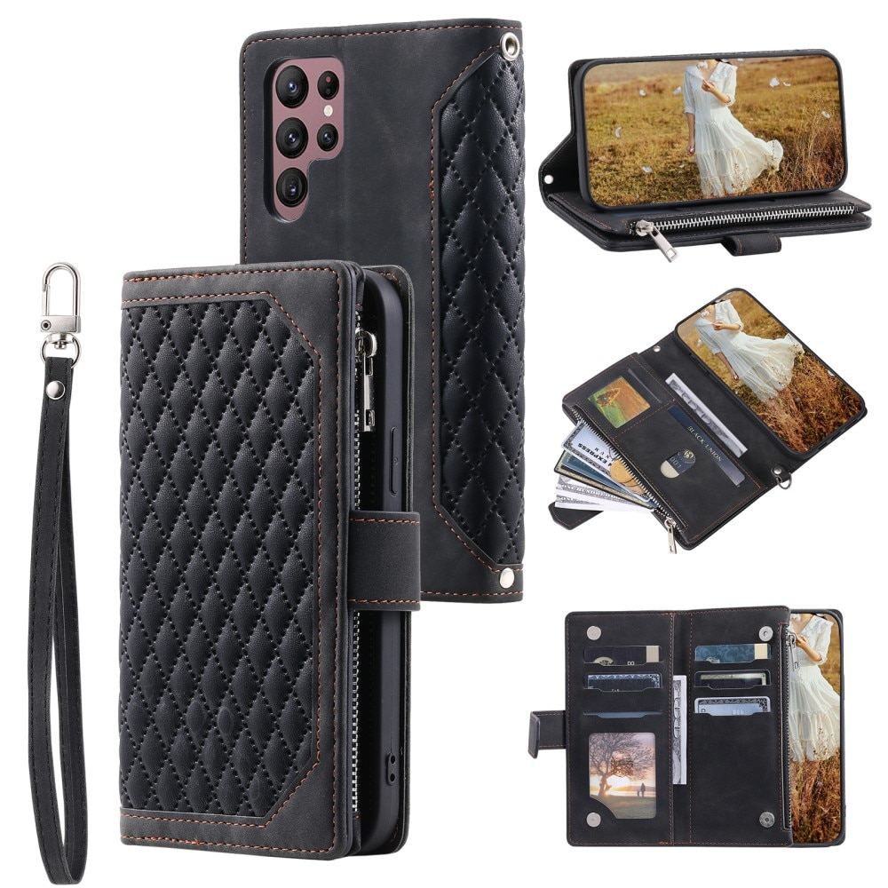 Samsung Galaxy S25 Ultra Portemonnee tas Quilted Zwart