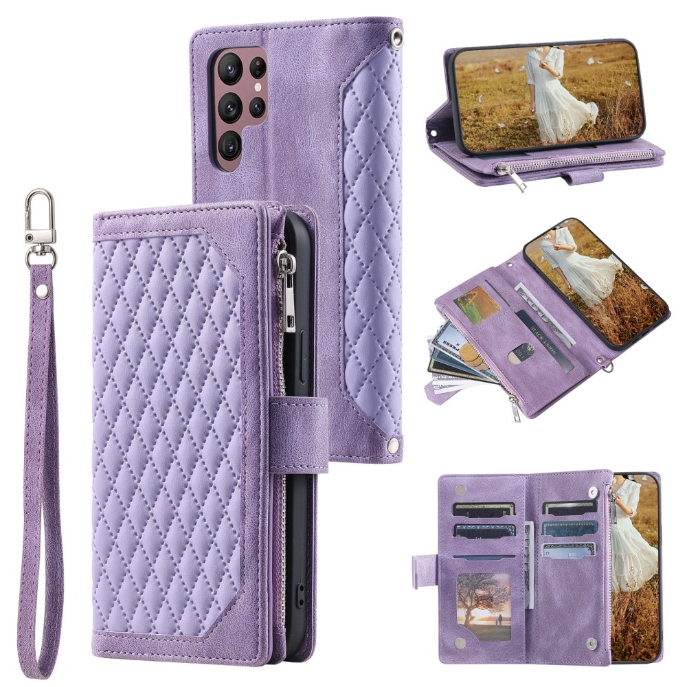 Samsung Galaxy S25 Ultra Portemonnee tas Quilted Paars