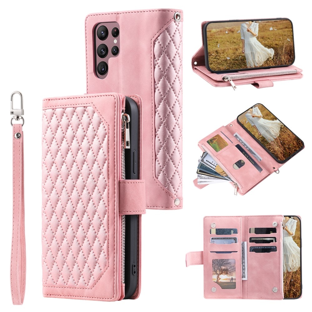 Samsung Galaxy S25 Ultra Portemonnee tas Quilted Roze