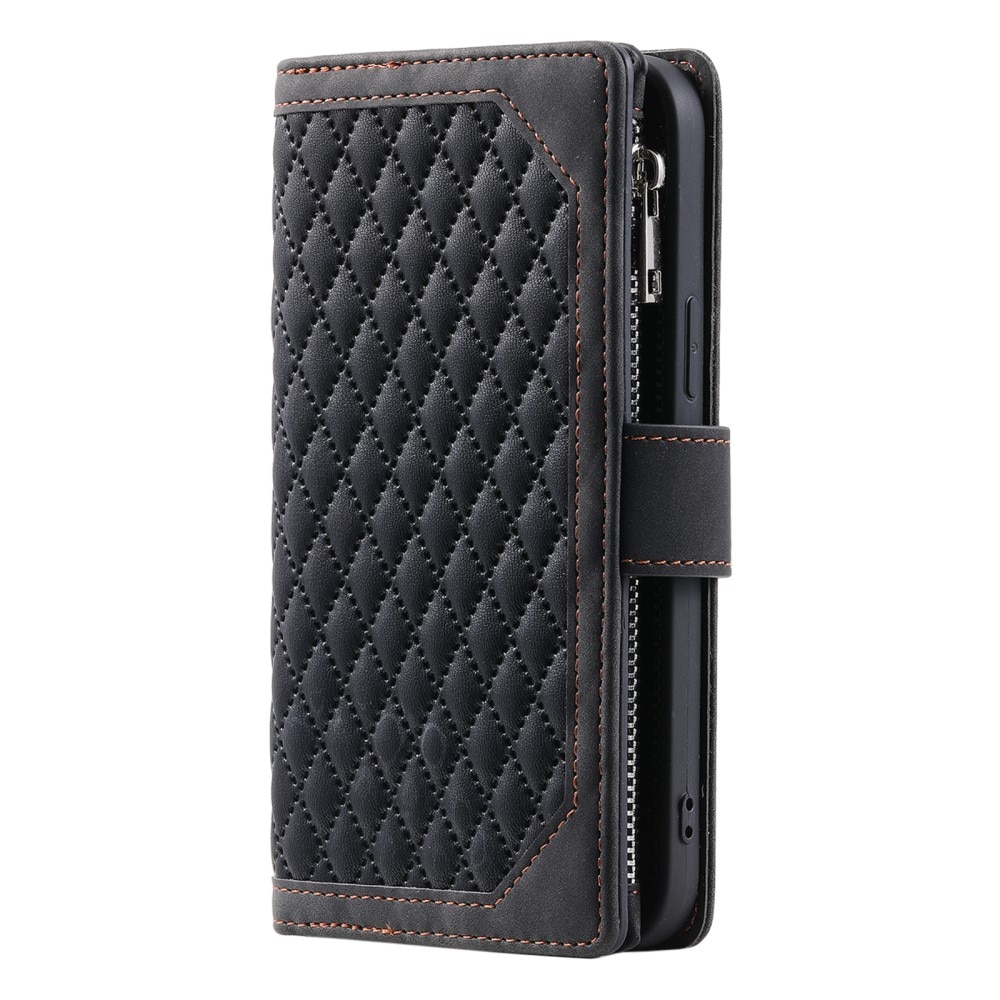 Samsung Galaxy S25 Portemonnee tas Quilted Zwart