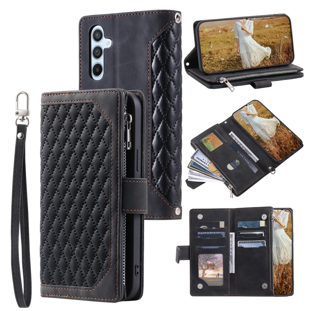 Samsung Galaxy S25 Portemonnee tas Quilted Zwart