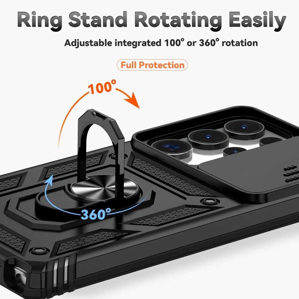 Samsung Galaxy S25 Ultra Hybridcase Ring + Camera Protector Zwart