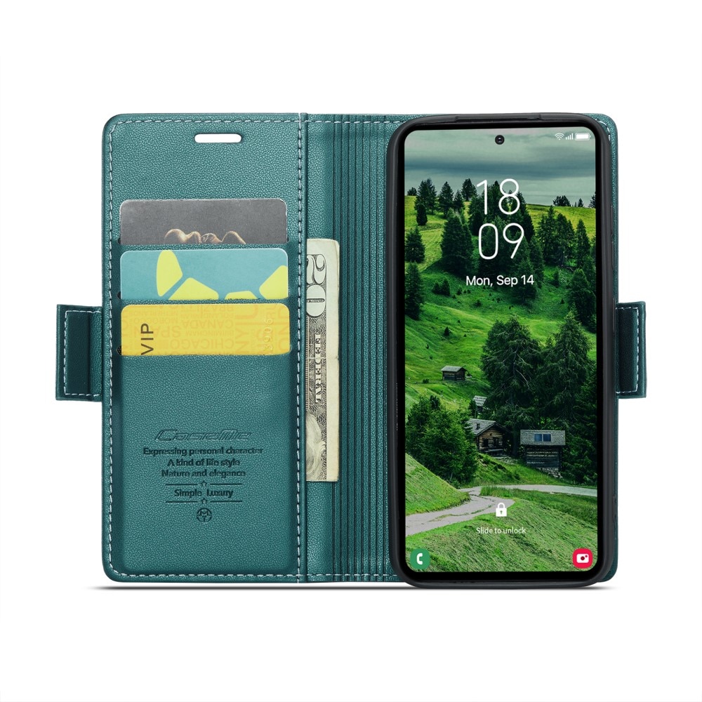 RFID blocking Slim Bookcover Hoesje Samsung Galaxy S25 Groen