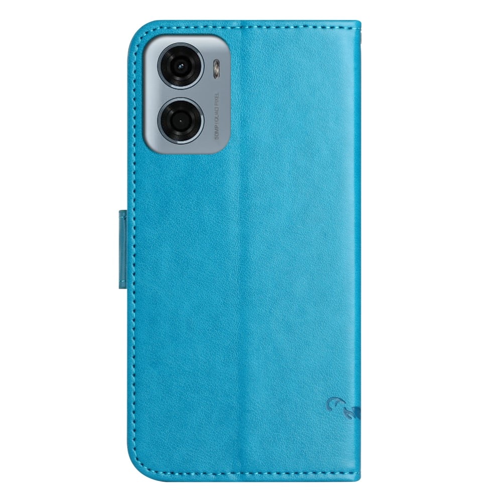 Motorola Moto E15 Leren vlinderhoesje Blauw