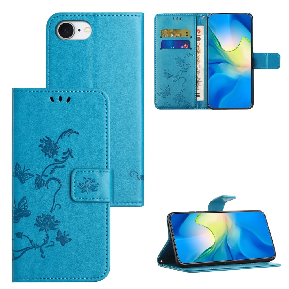 iPhone 16e Leren vlinderhoesje Blauw