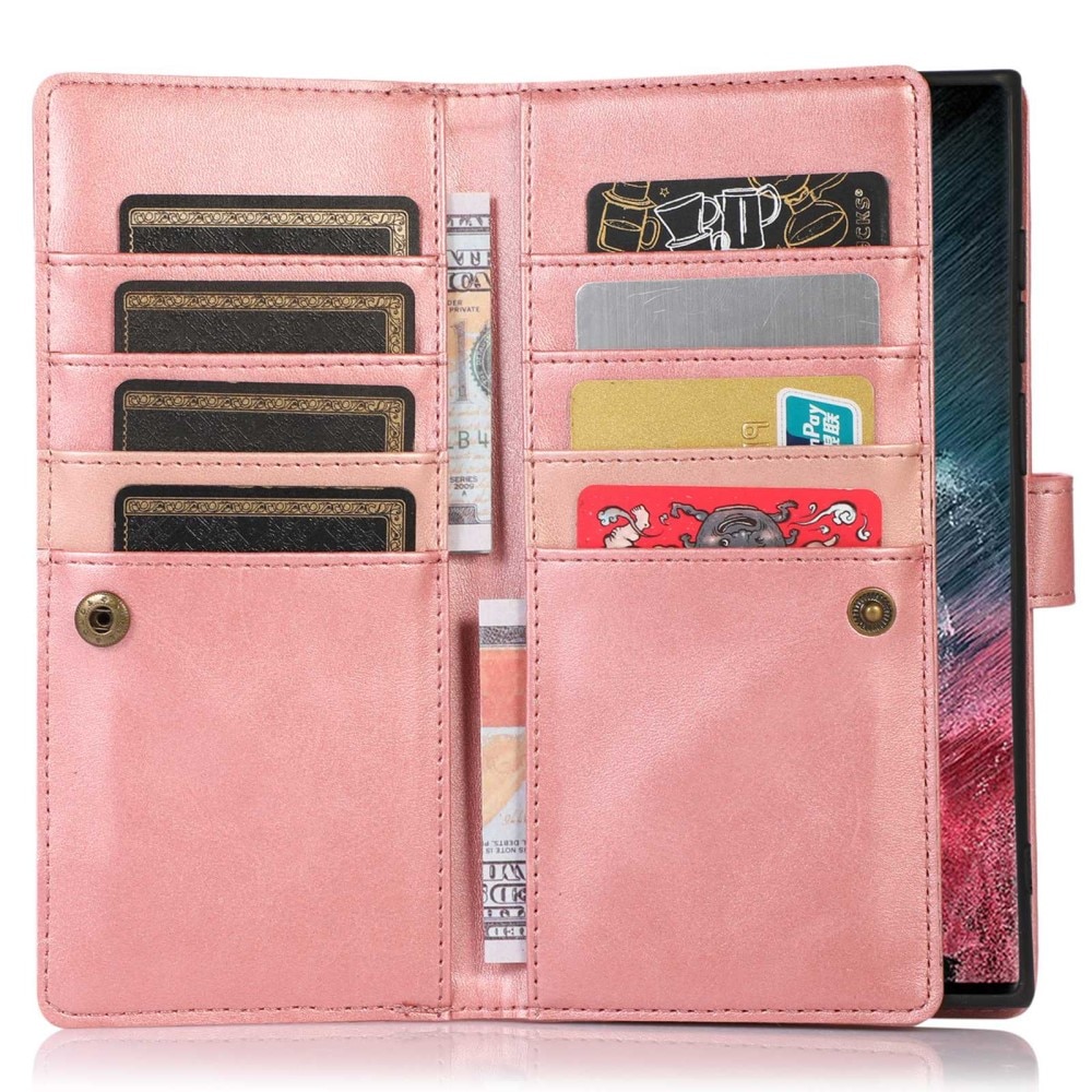 Samsung Galaxy S23 Ultra Leren Bookcover hoesje Multi-Slot roze goud