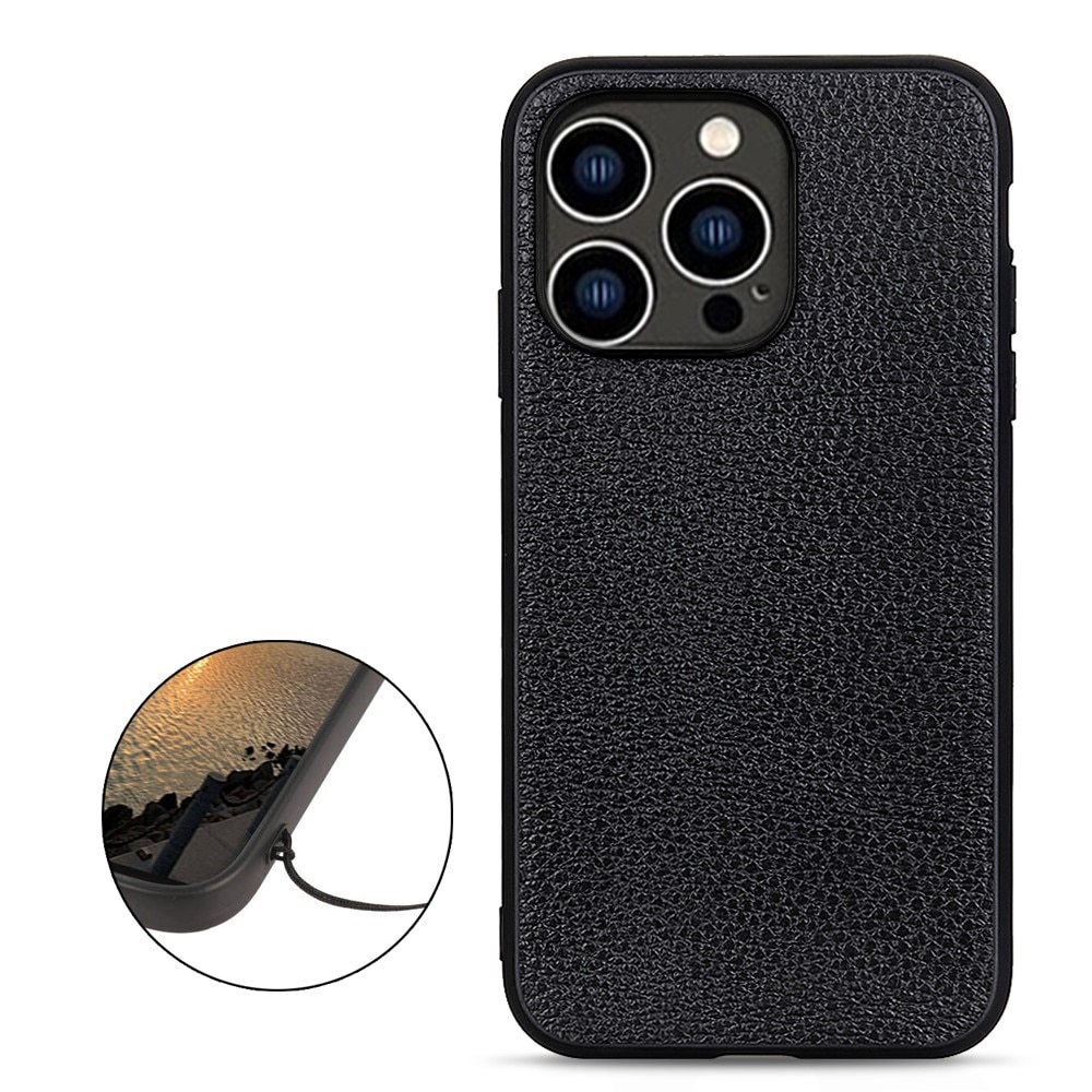 iPhone 15 Pro Max Echt lederen Case zwart