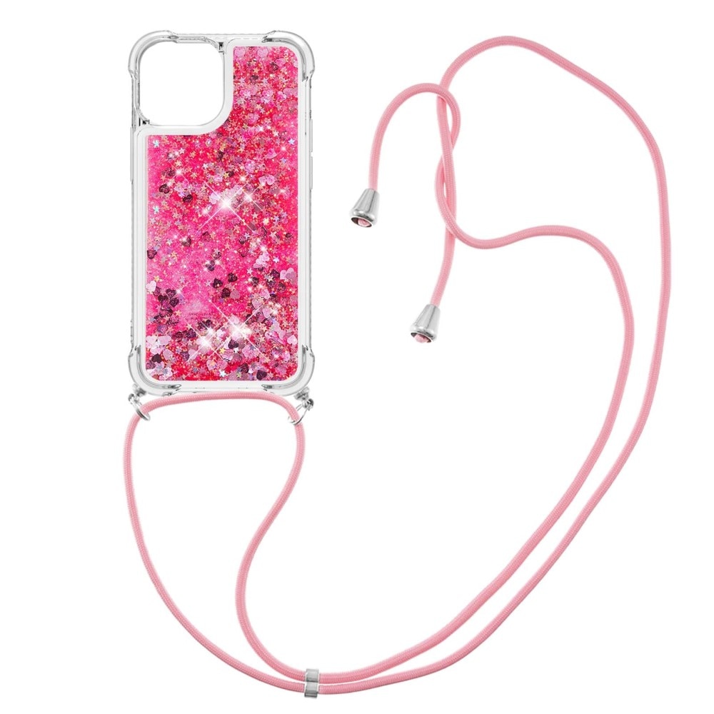 iPhone 15 Glitter Powder TPU Hoesje Halsband roze