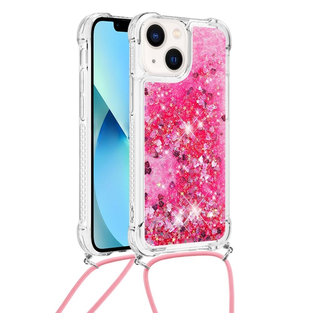 iPhone 15 Glitter Powder TPU Hoesje Halsband roze