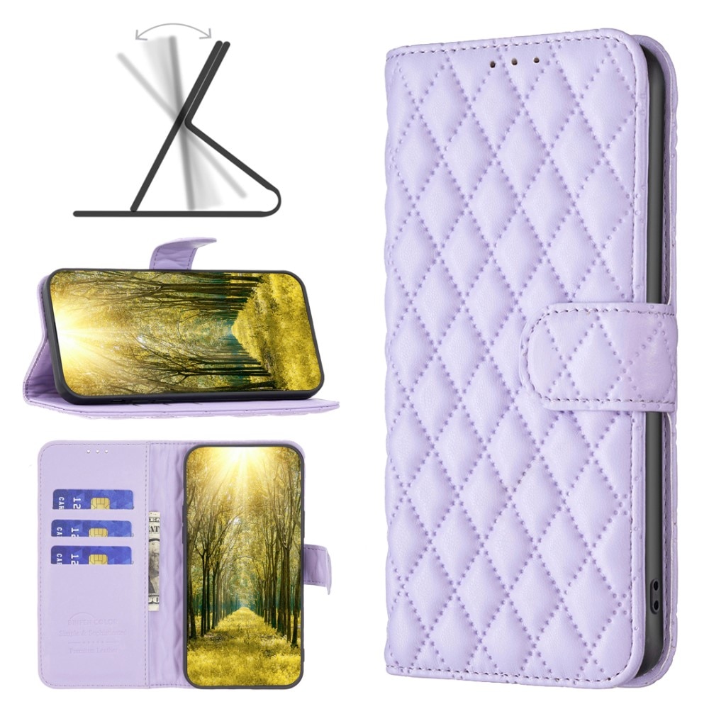 iPhone 15 Portemonnee hoesje Quilted, paars