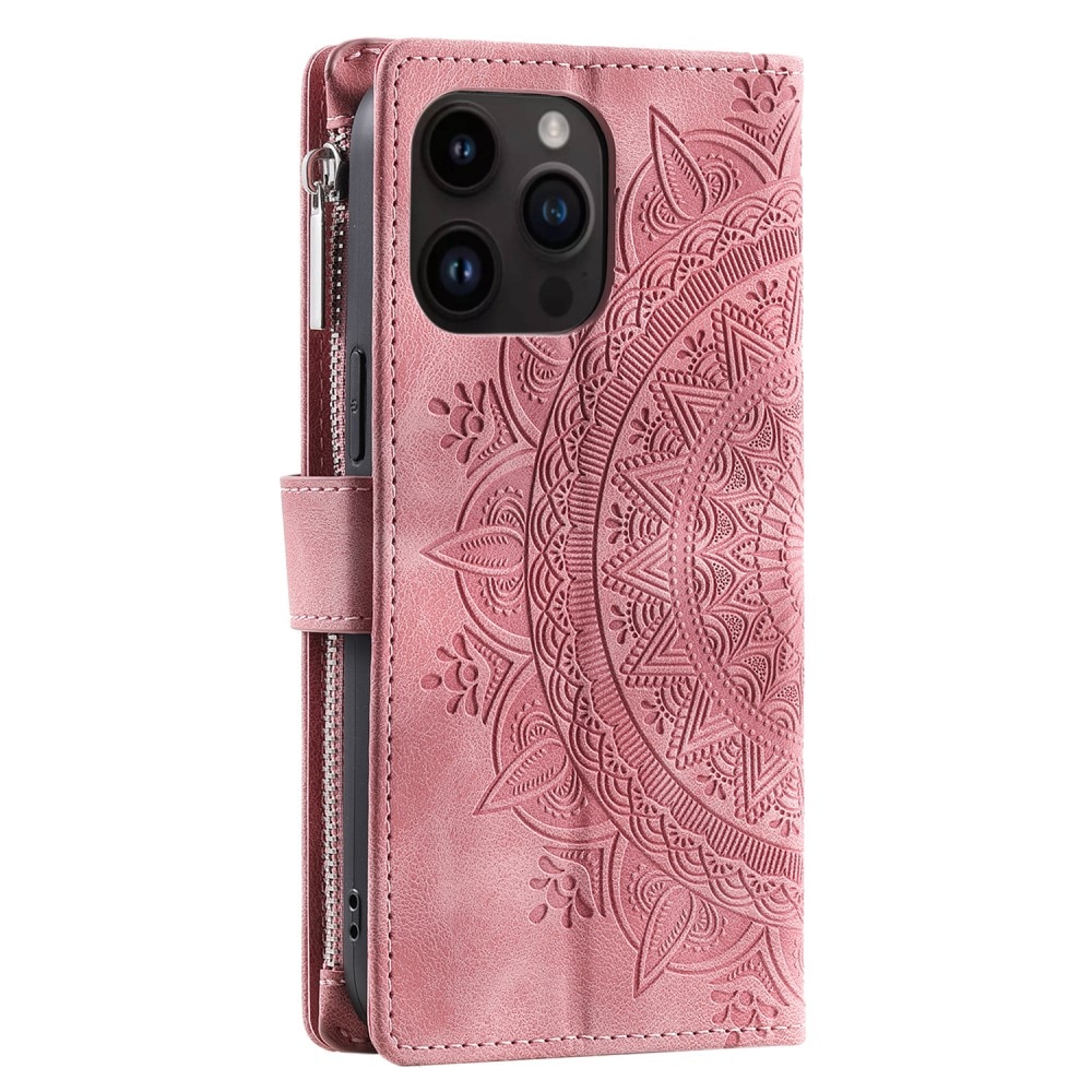 iPhone 15 Pro Portemonnee tas Mandala, roze