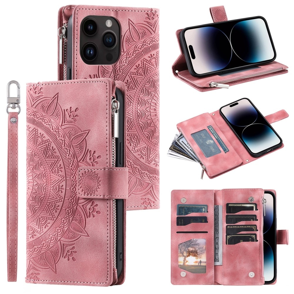 iPhone 15 Pro Portemonnee tas Mandala, roze