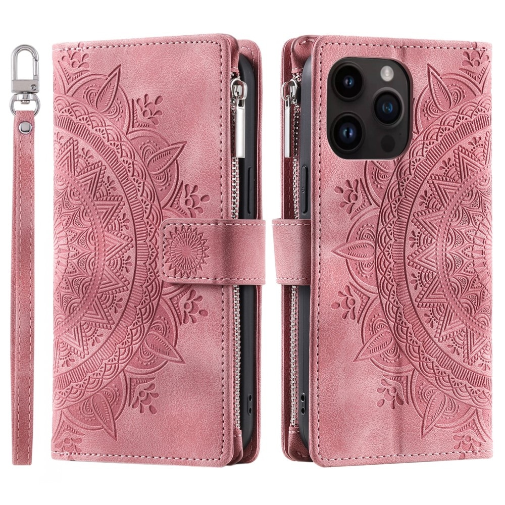 iPhone 15 Pro Portemonnee tas Mandala, roze