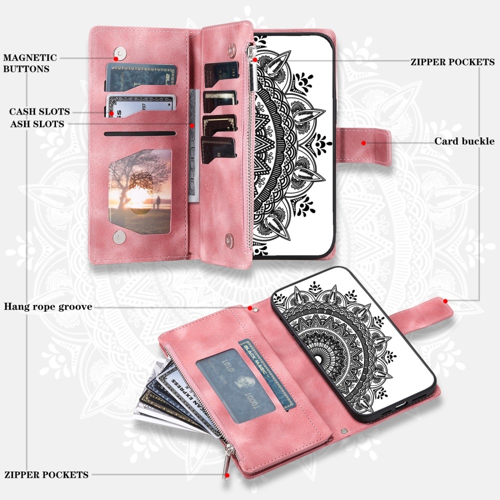 iPhone 15 Portemonnee tas Mandala, roze